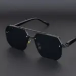 Men's Metal Sunglasses Square Half Frame Rice Nails Casual Trend Glasses Personality Retro Fashion Outdoor Sports Eyeglasses