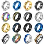 Titanium Steel Rotatable Chain Rings Men Women Stress Ring For Anxiety Couple Jewelry 8mm Corkscrew Rings Multifunctional Gift