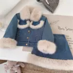 Coat and Skirt Set Girls Autumn and Winter New Korean Fashion Denim Thick Warm Jacket Skirt Two-piece Set Kids Clothes